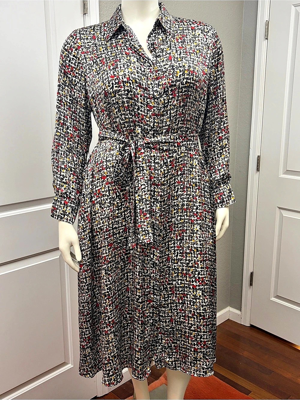 Marina Rinaldi Abstract Print Midi Shirtdress Dress w/Slip Size 20